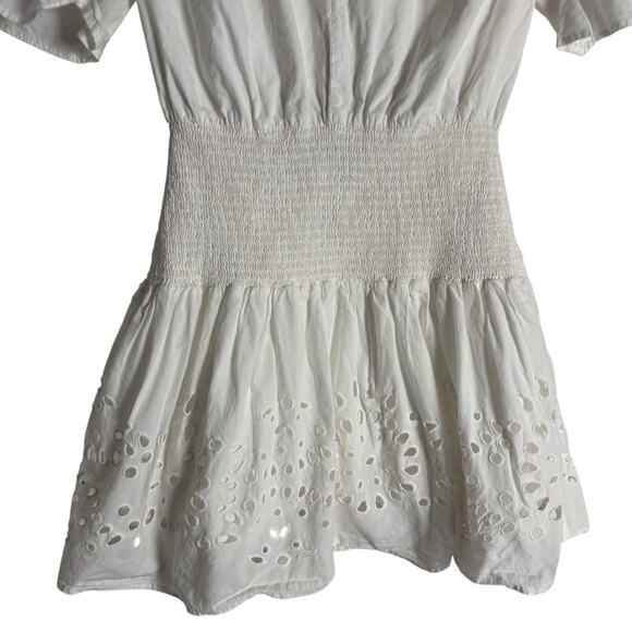 Thakoon White Eyelet Smocked Short Sleeve Cut Out Summer Mini Dress Size 0 - Picture 8 of 15